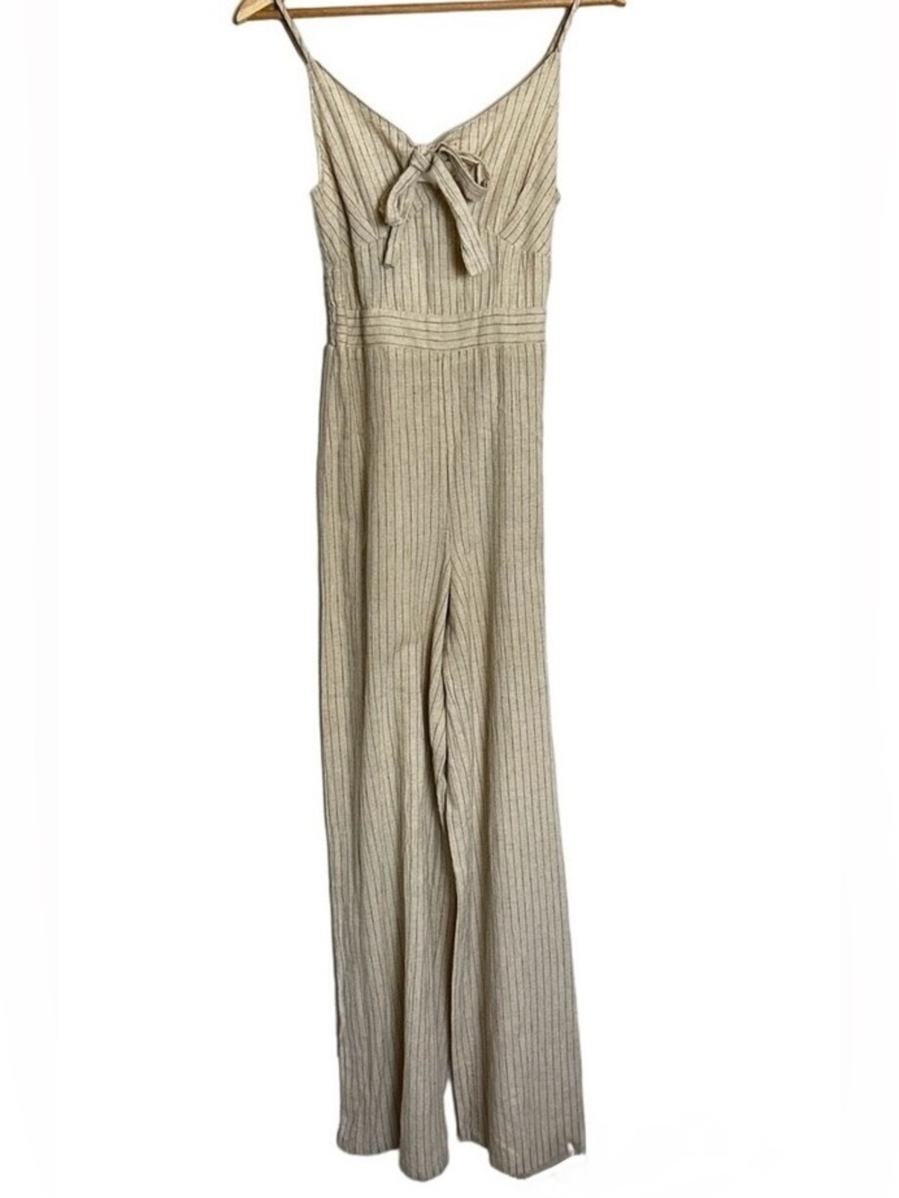 Japna Cream Tie-Front Wide-Leg Jumpsuit S 52% cotton linen. - Picture 2 of 14